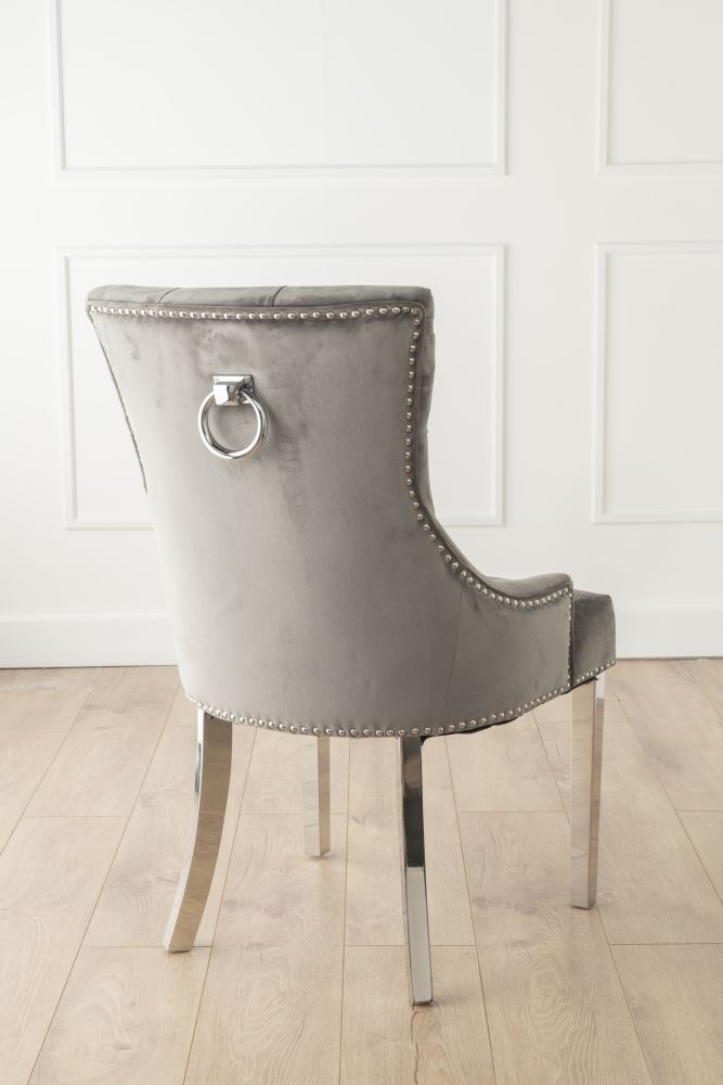 Vortex Marble Dining Table Set, Rectangular Grey Top and Steel Chrome