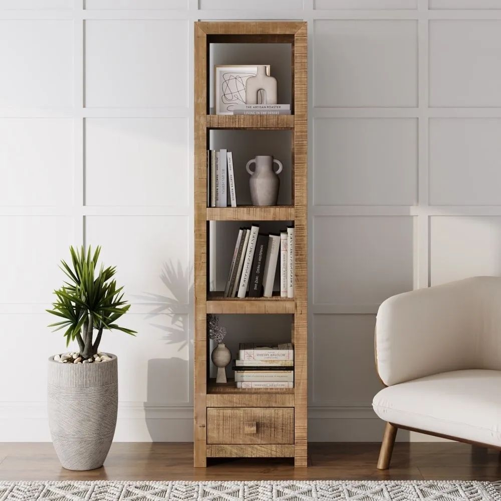 Dakota Mango Wood Tall Bookcase, Indian Light Natural Rustic Finish 3